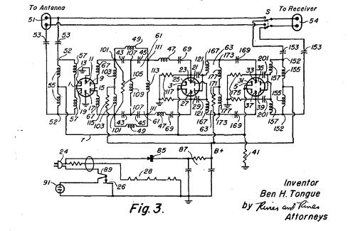 Circuit design from US Patent 2,710,315. Schematic diagram of amplifier taken from the patent.